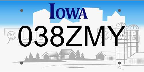038ZMY Iowa License Plate