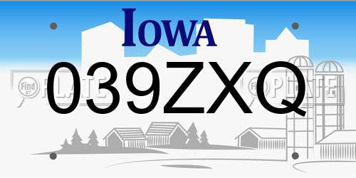 039ZXQ Iowa License Plate