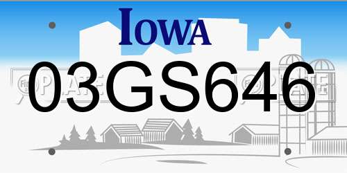 03GS646 Iowa License Plate