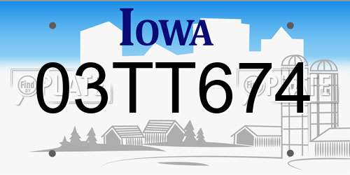 03TT674 Iowa License Plate