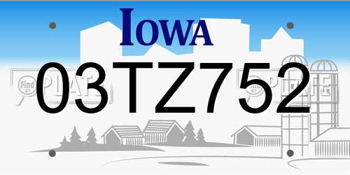 03TZ752 Iowa License Plate