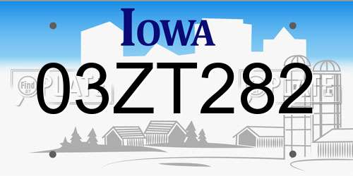 03ZT282 Iowa License Plate