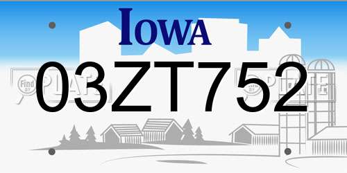 03ZT752 Iowa License Plate