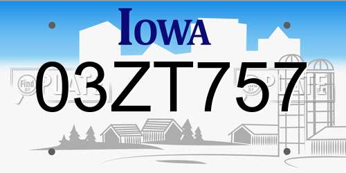 03ZT757 Iowa License Plate