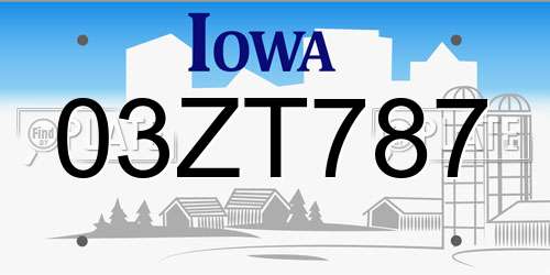 03ZT787 Iowa License Plate
