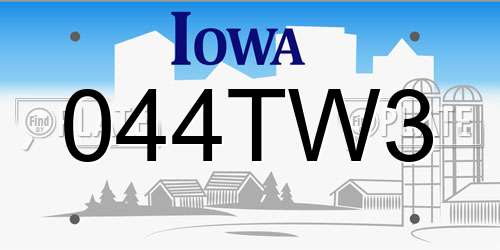 044TW3 Iowa License Plate