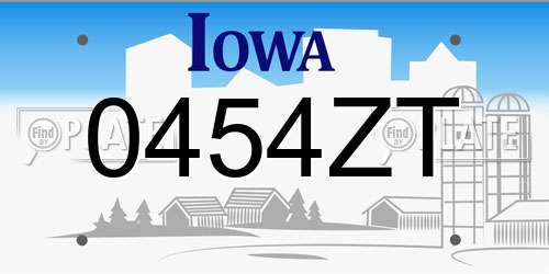 0454ZT Iowa License Plate