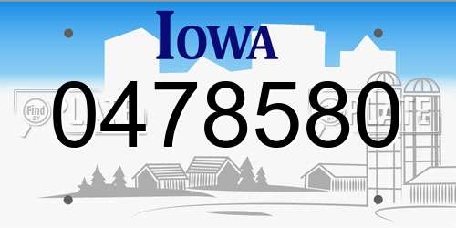 0478580 Iowa License Plate