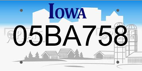 05BA758 Iowa License Plate