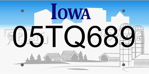 05TQ689 Iowa License Plate