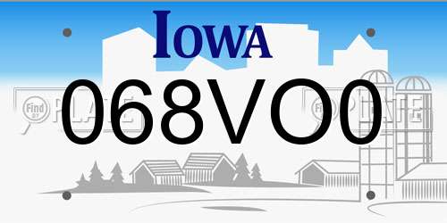 068VO0 Iowa License Plate