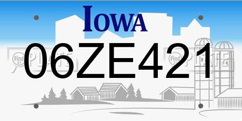 06ZE421 Iowa License Plate