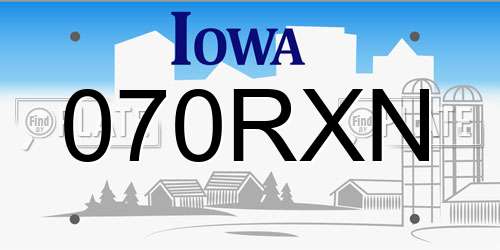 070RXN Iowa License Plate