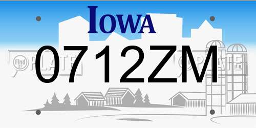 0712ZM Iowa License Plate