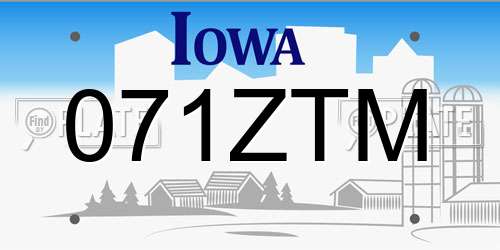 071ZTM Iowa License Plate