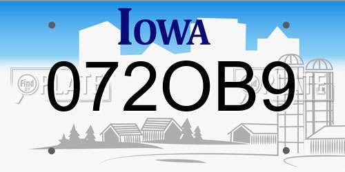 072OB9 Iowa License Plate