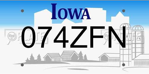 074ZFN Iowa License Plate
