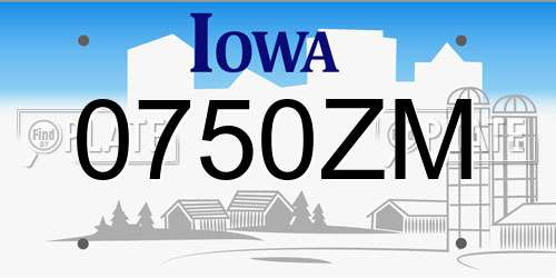 0750ZM Iowa License Plate