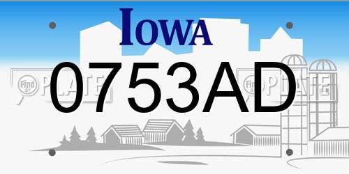 0753AD Iowa License Plate