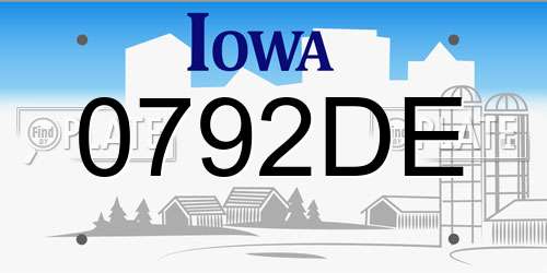 0792DE Iowa License Plate