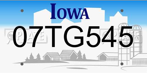 07TG545 Iowa License Plate