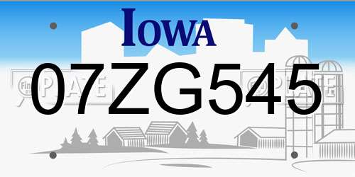 07ZG545 Iowa License Plate
