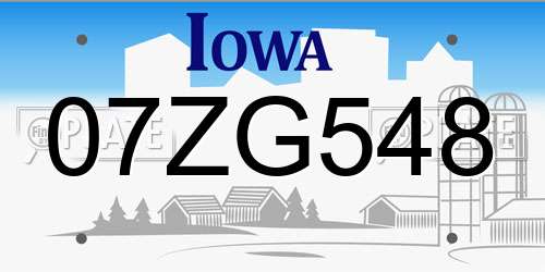07ZG548 Iowa License Plate