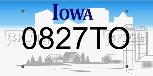 0827TO Iowa License Plate