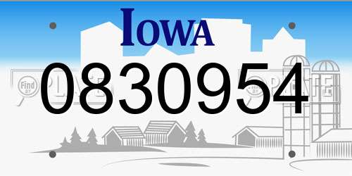 0830954 Iowa License Plate