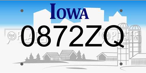 0872ZQ Iowa License Plate