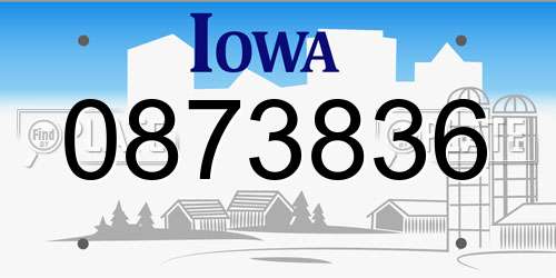0873836 Iowa License Plate