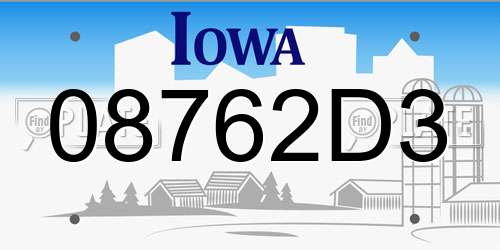 08762D3 Iowa License Plate