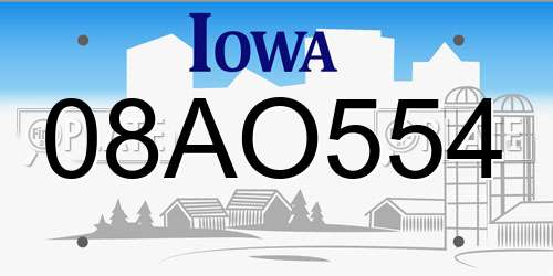 08AO554 Iowa License Plate