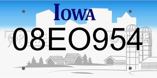 08EO954 Iowa License Plate