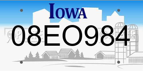 08EO984 Iowa License Plate