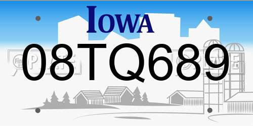08TQ689 Iowa License Plate