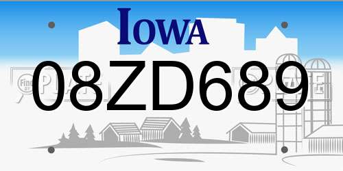 08ZD689 Iowa License Plate