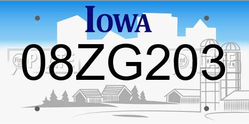 08ZG203 Iowa License Plate