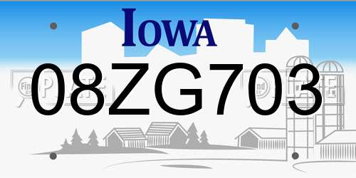 08ZG703 Iowa License Plate