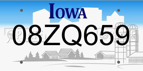 08ZQ659 Iowa License Plate
