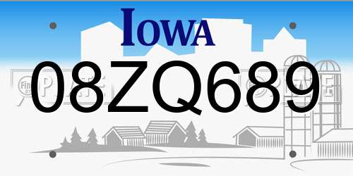 08ZQ689 Iowa License Plate