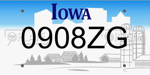 0908ZG Iowa License Plate