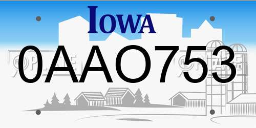 0AAO753 Iowa License Plate