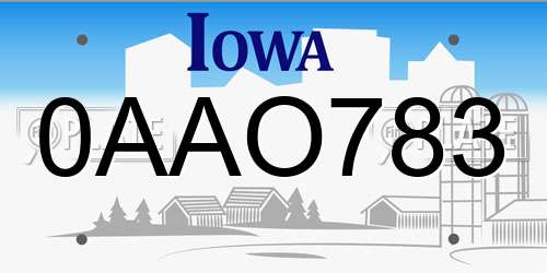 0AAO783 Iowa License Plate