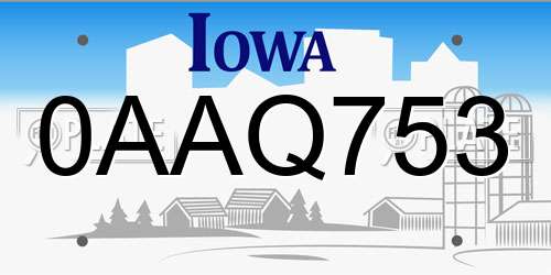 0AAQ753 Iowa License Plate