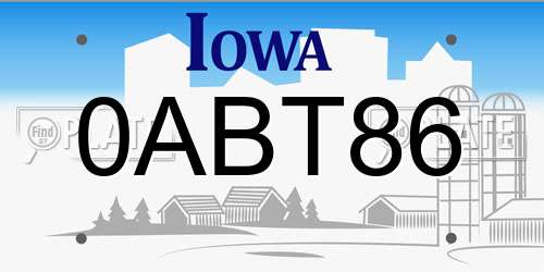 0ABT86 Iowa License Plate