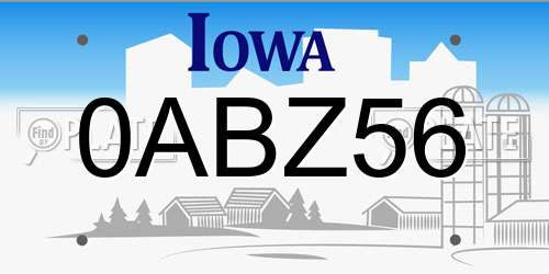 0ABZ56 Iowa License Plate