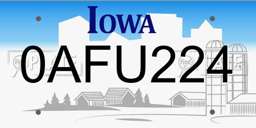 0AFU224 Iowa License Plate