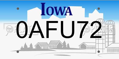 0AFU72 Iowa License Plate