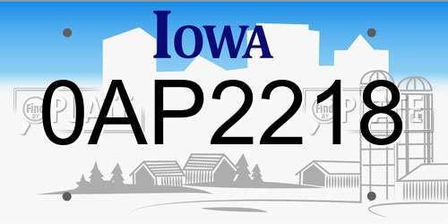 0AP2218 Iowa License Plate